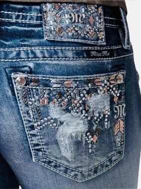 Miss Me Signature Rhinestone Embroidered 
Skinny Jeans